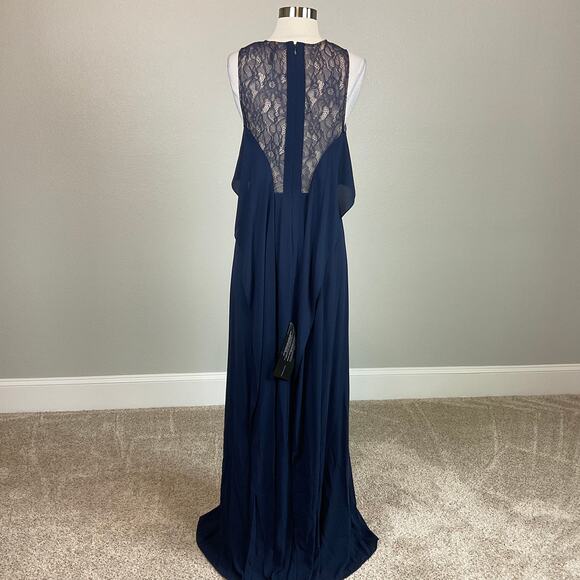 BCBGMAXAZRIA Lace and Crepe Evening Gown Blue Size 4 Sheer Back Formal Dress - Picture 2 of 13